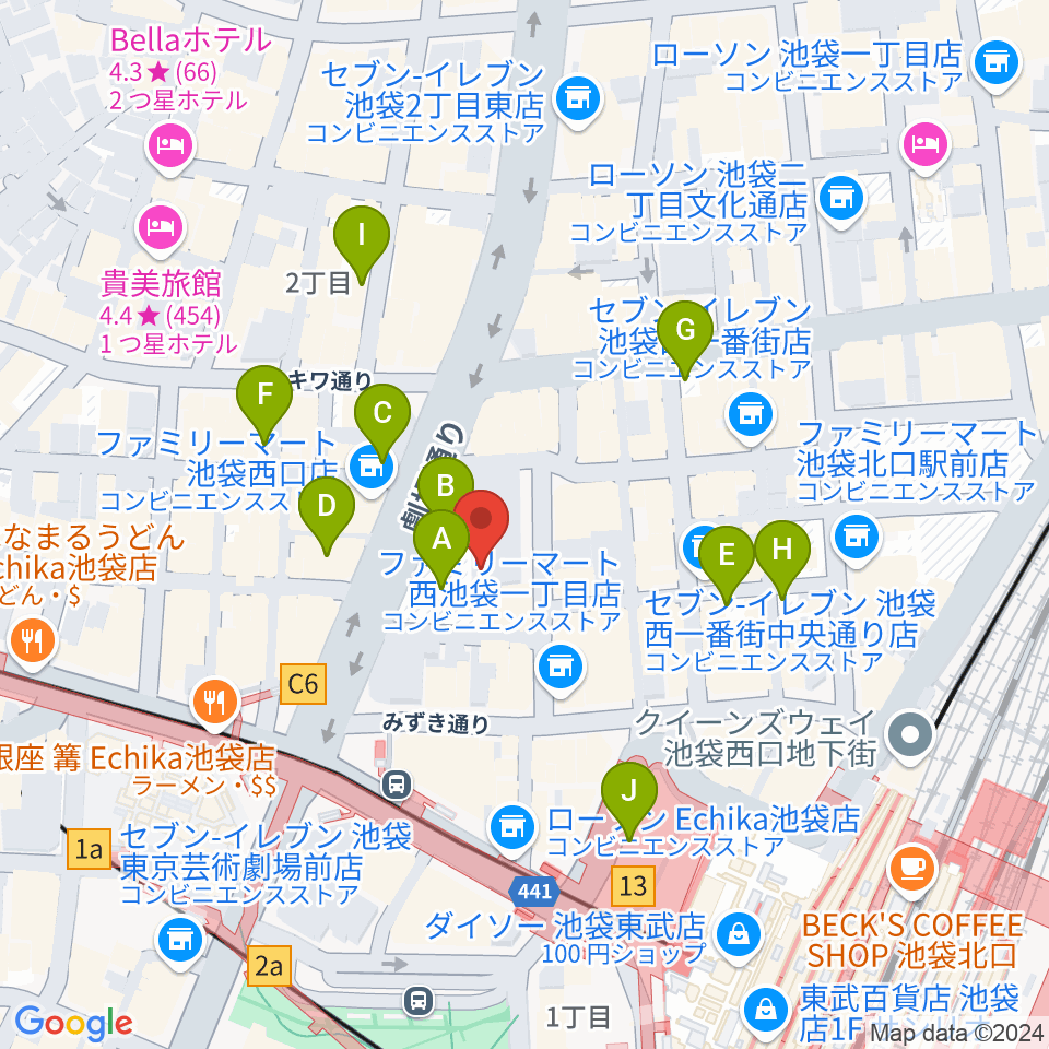 池袋LIVE INN ROSA周辺の駐車場・コインパーキング一覧地図