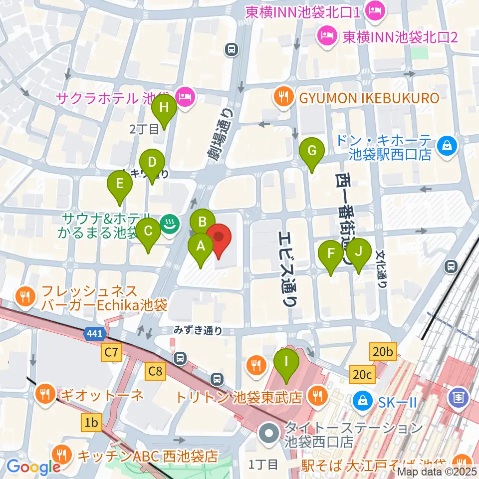 池袋LIVE INN ROSA周辺の駐車場・コインパーキング一覧地図