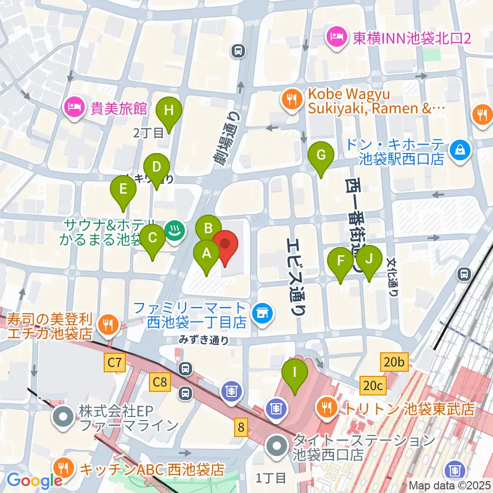 池袋LIVE INN ROSA周辺の駐車場・コインパーキング一覧地図
