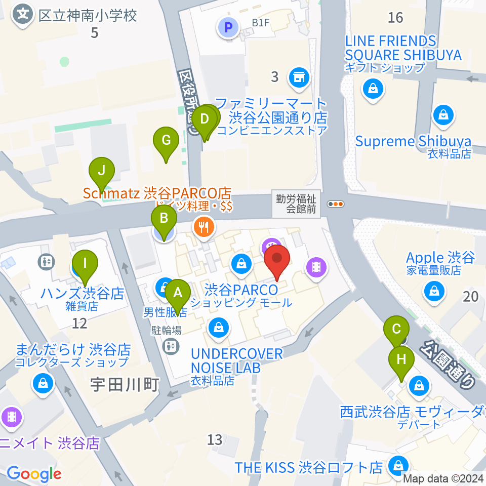 渋谷パルコ劇場周辺の駐車場・コインパーキング一覧地図