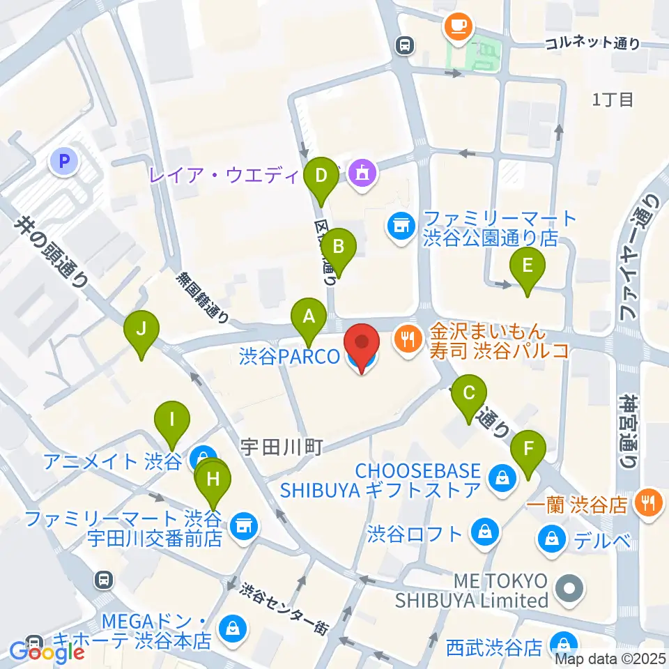 渋谷パルコ劇場周辺の駐車場・コインパーキング一覧地図