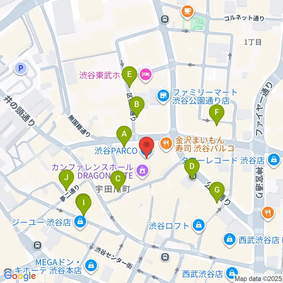 渋谷パルコ劇場周辺の駐車場・コインパーキング一覧地図