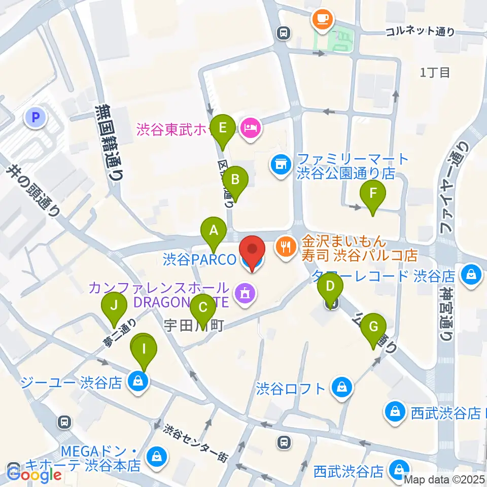 渋谷パルコ劇場周辺の駐車場・コインパーキング一覧地図