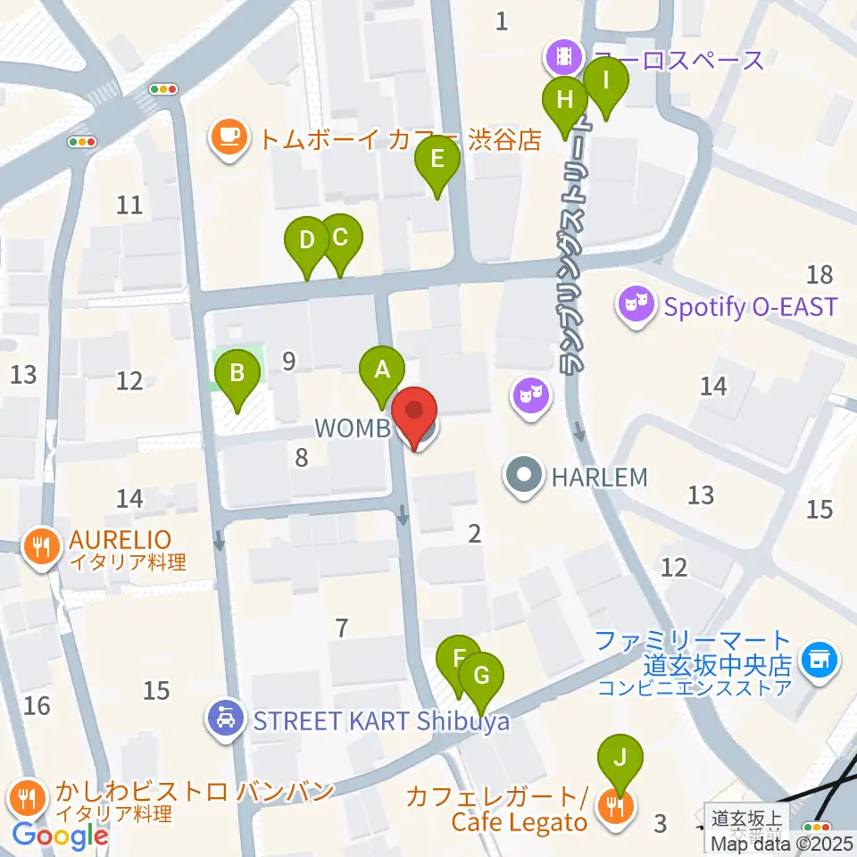 渋谷WOMB周辺の駐車場・コインパーキング一覧地図