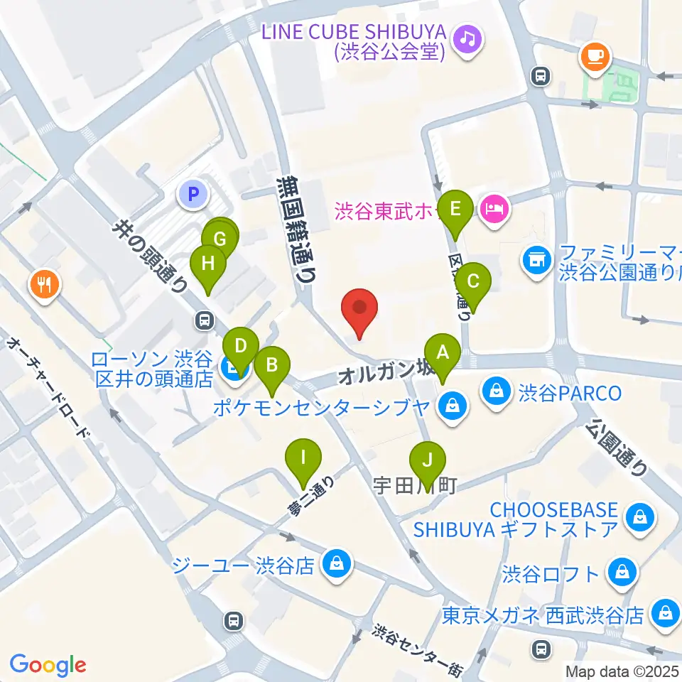 渋谷オルガンバー周辺の駐車場・コインパーキング一覧地図