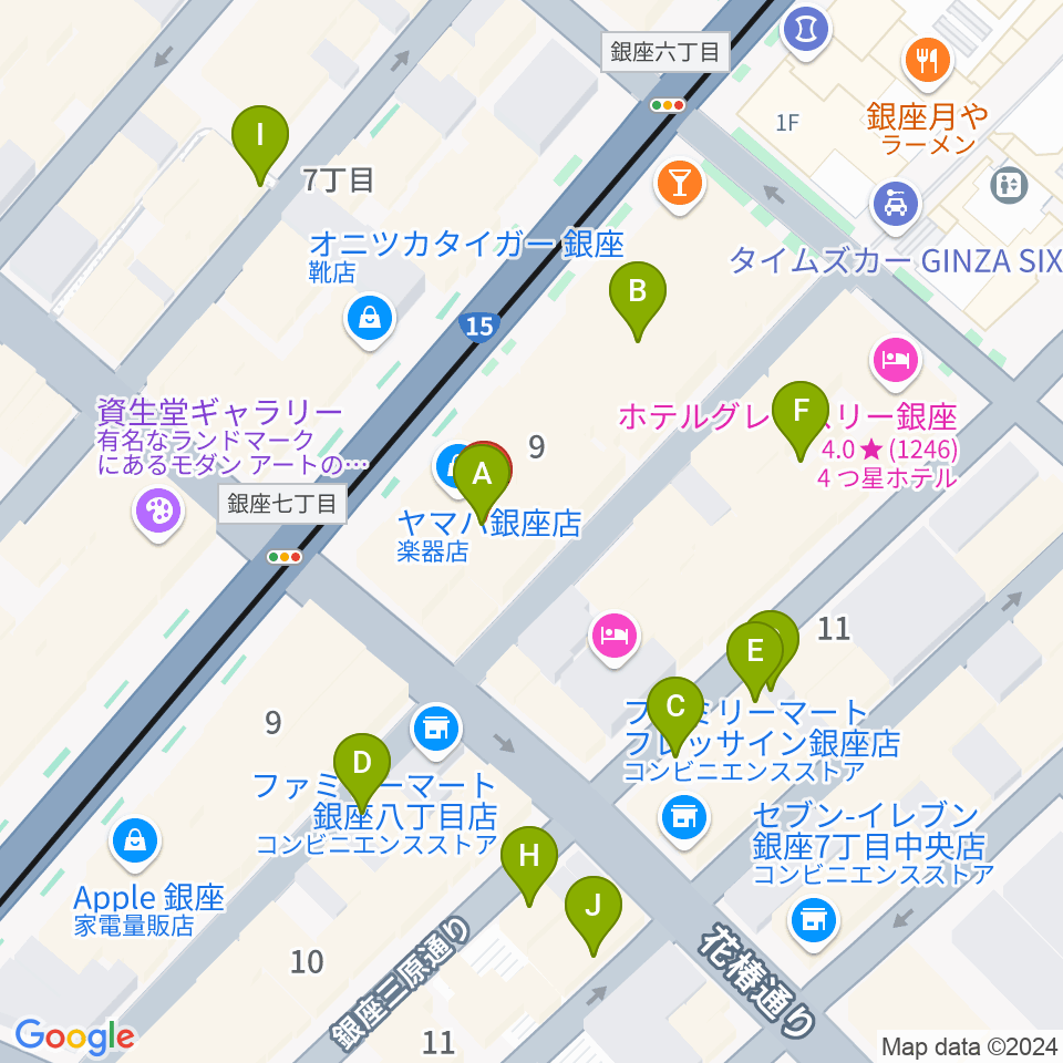 銀座ヤマハホール周辺の駐車場・コインパーキング一覧地図