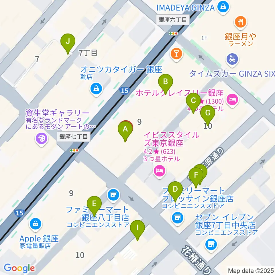 銀座ヤマハホール周辺の駐車場・コインパーキング一覧地図