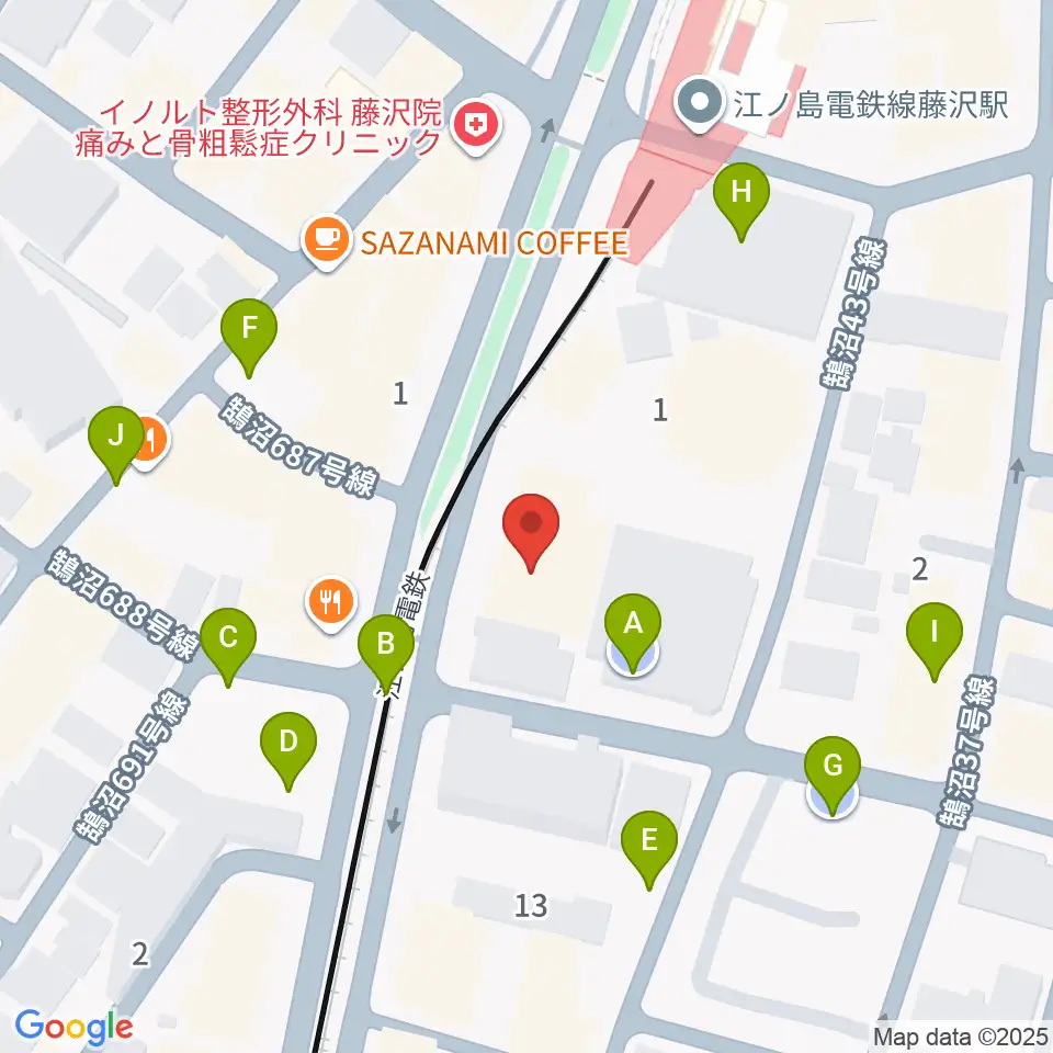 藤沢リラホール周辺の駐車場・コインパーキング一覧地図