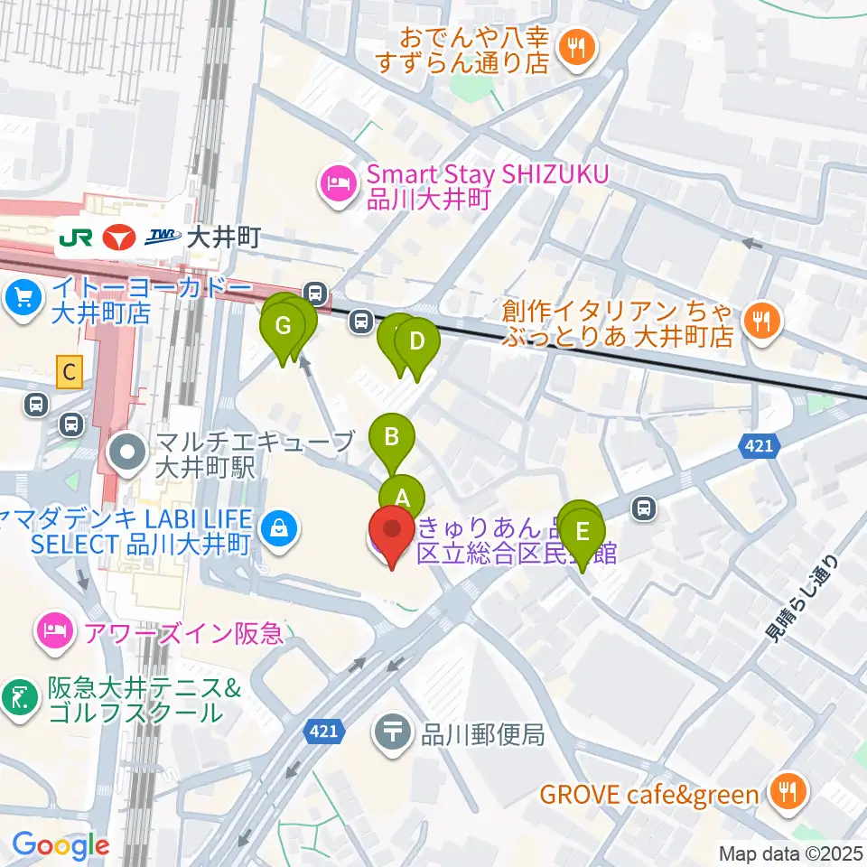 きゅりあん 品川区立総合区民会館周辺の駐車場・コインパーキング一覧地図