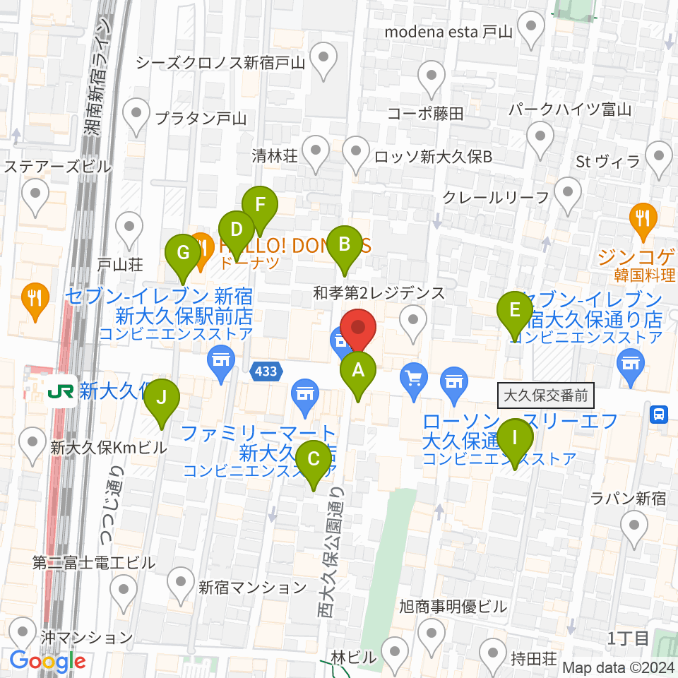 新大久保アースダム周辺の駐車場・コインパーキング一覧地図