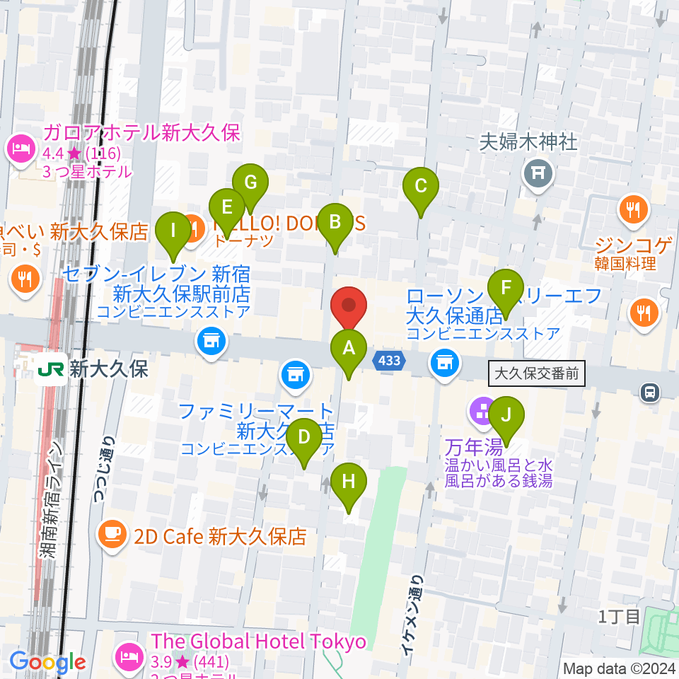 新大久保アースダム周辺の駐車場・コインパーキング一覧地図