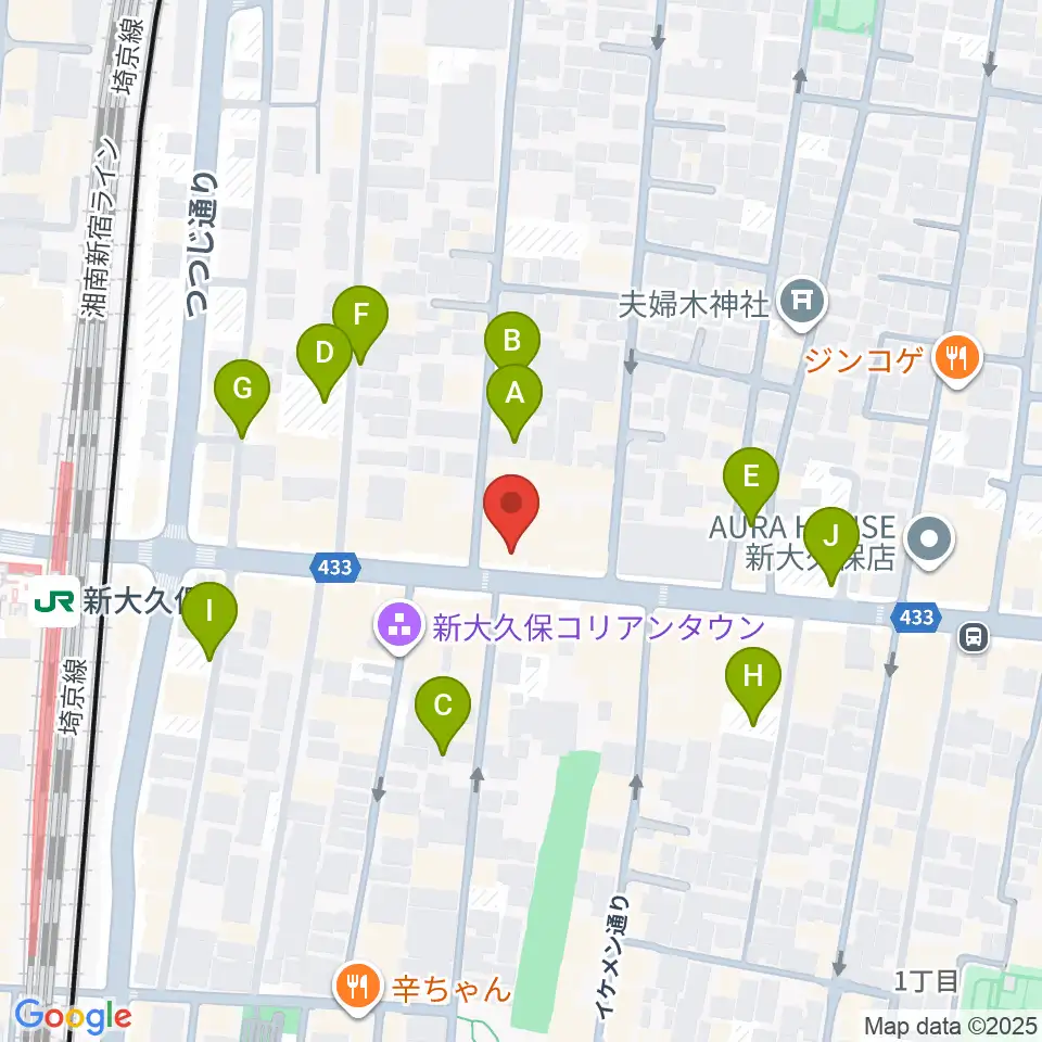 新大久保アースダム周辺の駐車場・コインパーキング一覧地図