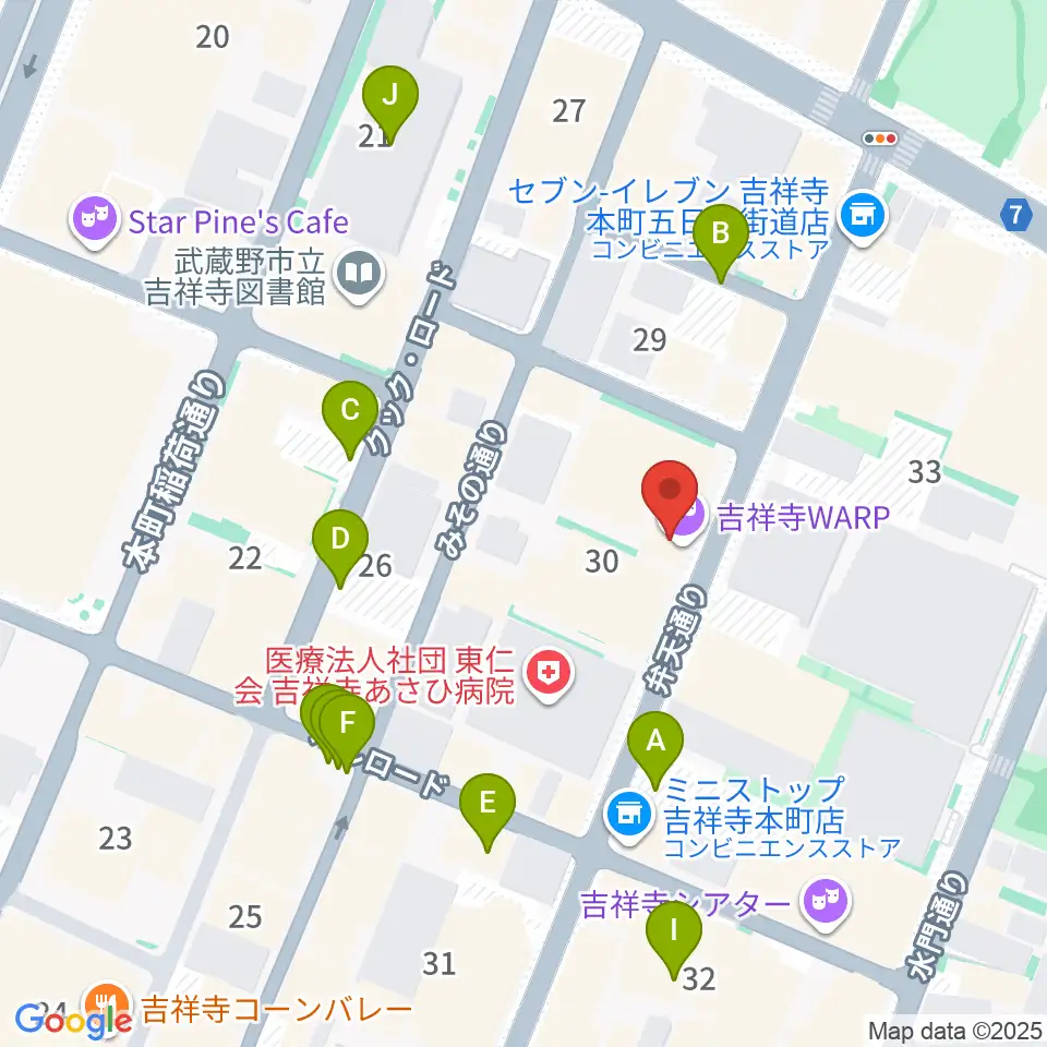 吉祥寺WARP周辺の駐車場・コインパーキング一覧地図