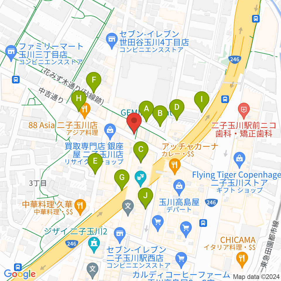 二子玉川GEMINI Theater周辺の駐車場・コインパーキング一覧地図