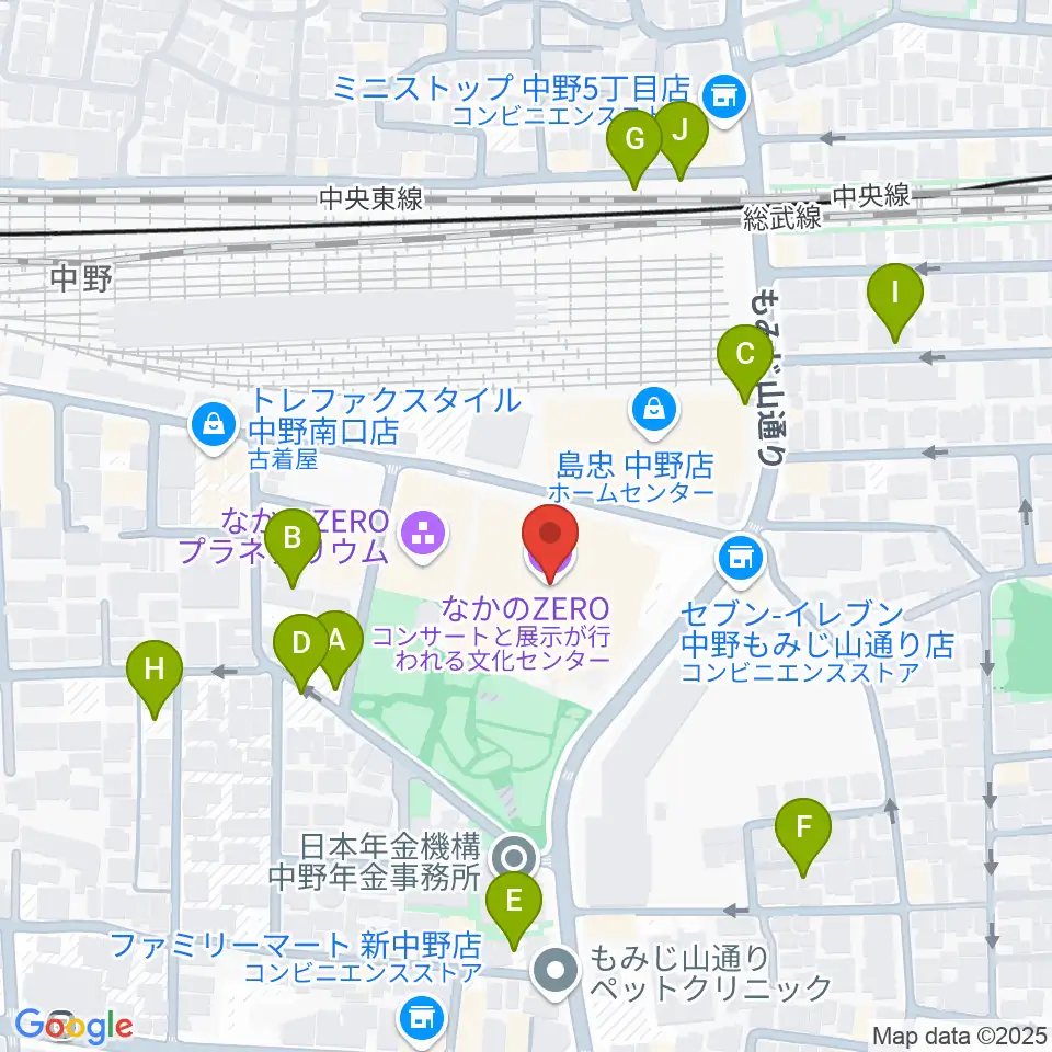 なかのZERO周辺の駐車場・コインパーキング一覧地図