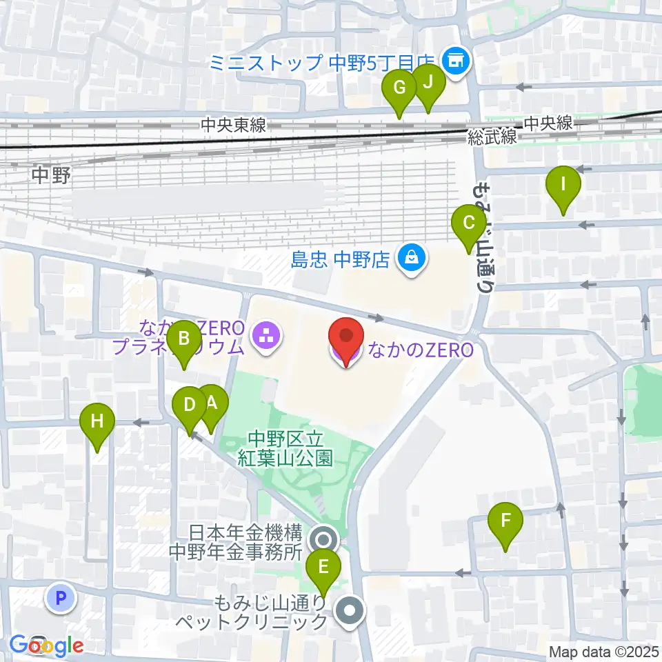 なかのZERO周辺の駐車場・コインパーキング一覧地図