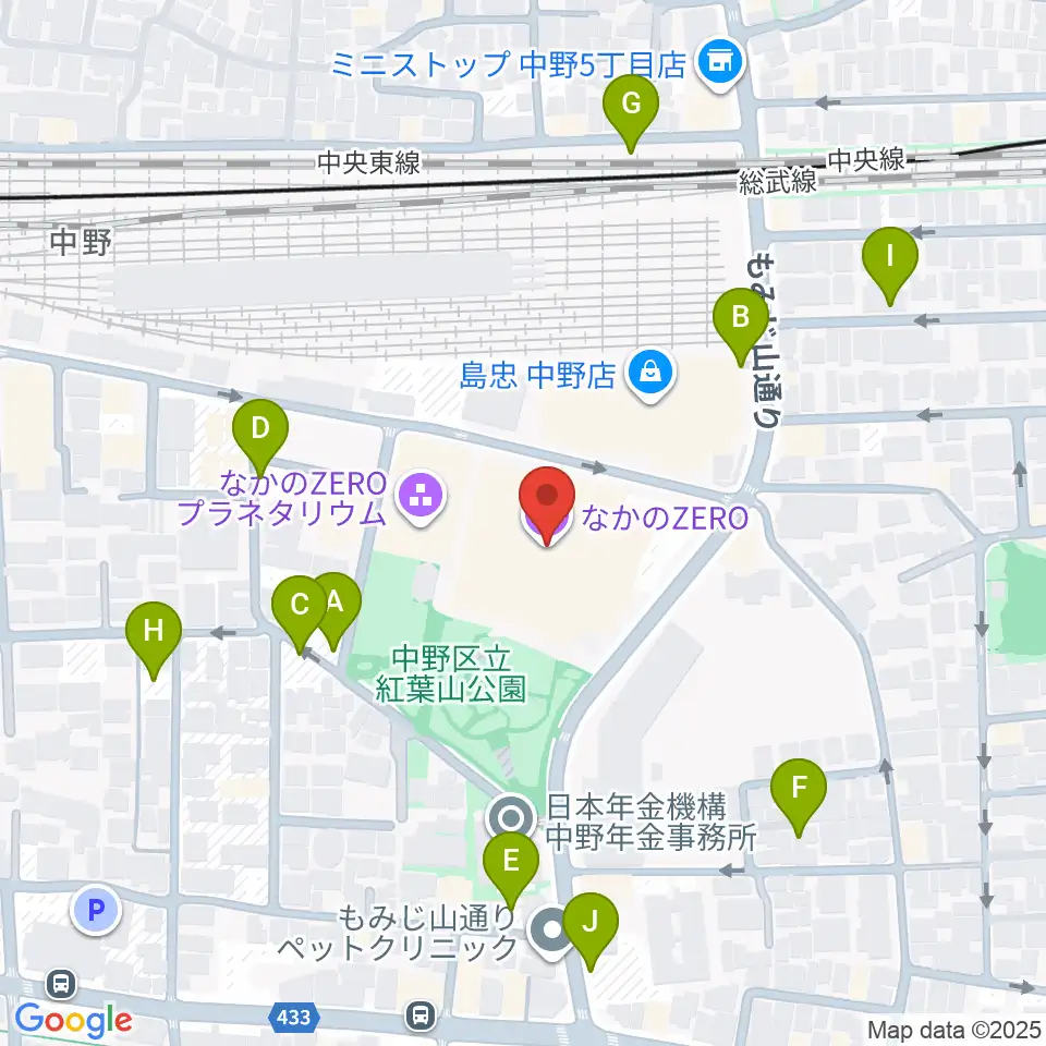 なかのZERO周辺の駐車場・コインパーキング一覧地図