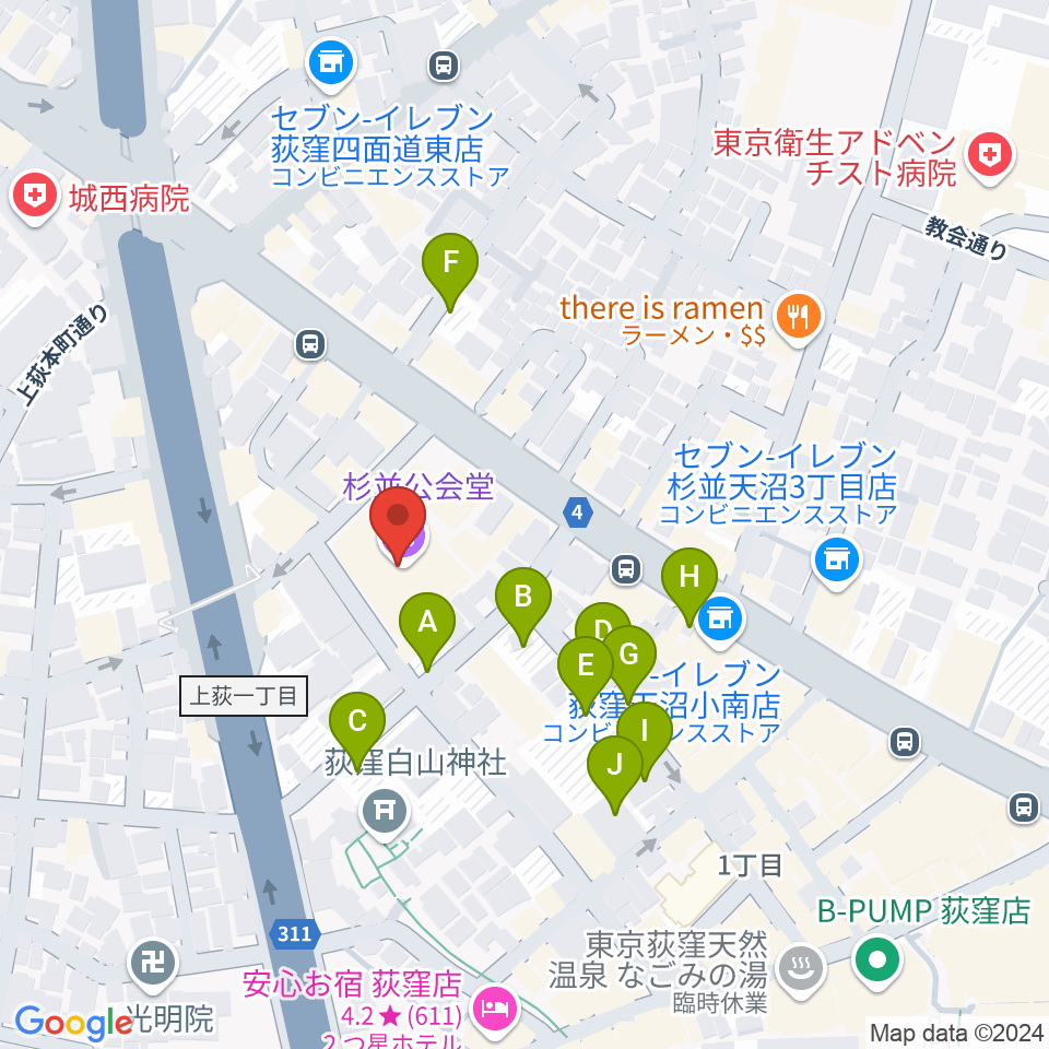 杉並公会堂周辺の駐車場・コインパーキング一覧地図