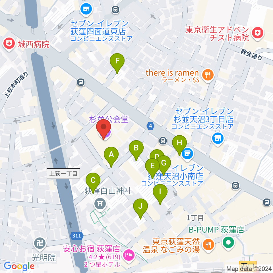 杉並公会堂周辺の駐車場・コインパーキング一覧地図