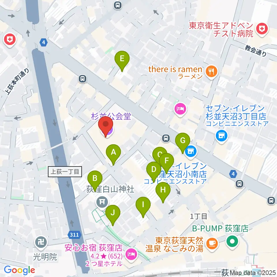 杉並公会堂周辺の駐車場・コインパーキング一覧地図