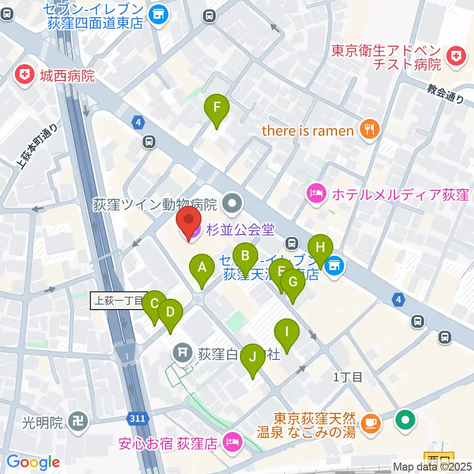 杉並公会堂周辺の駐車場・コインパーキング一覧地図