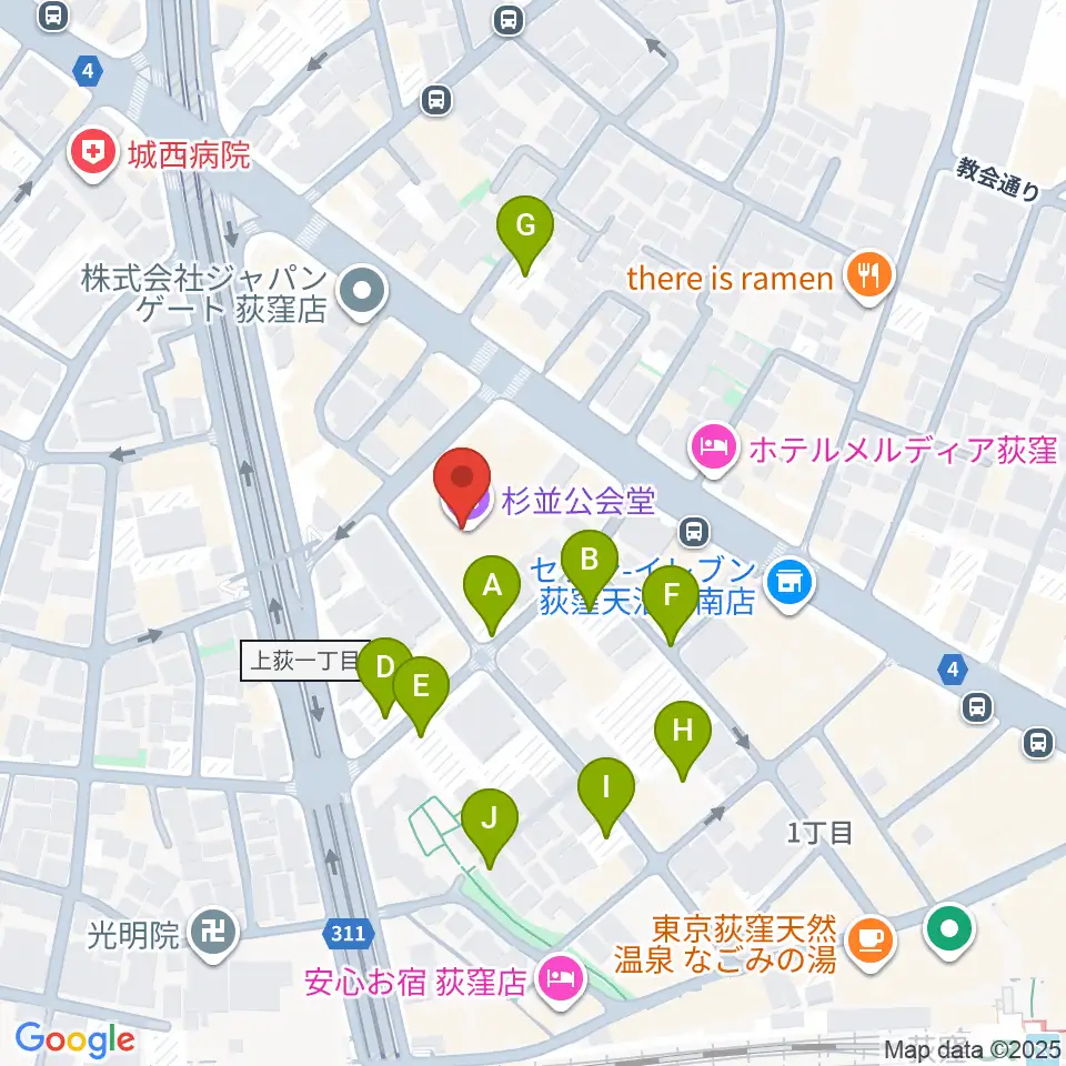 杉並公会堂周辺の駐車場・コインパーキング一覧地図