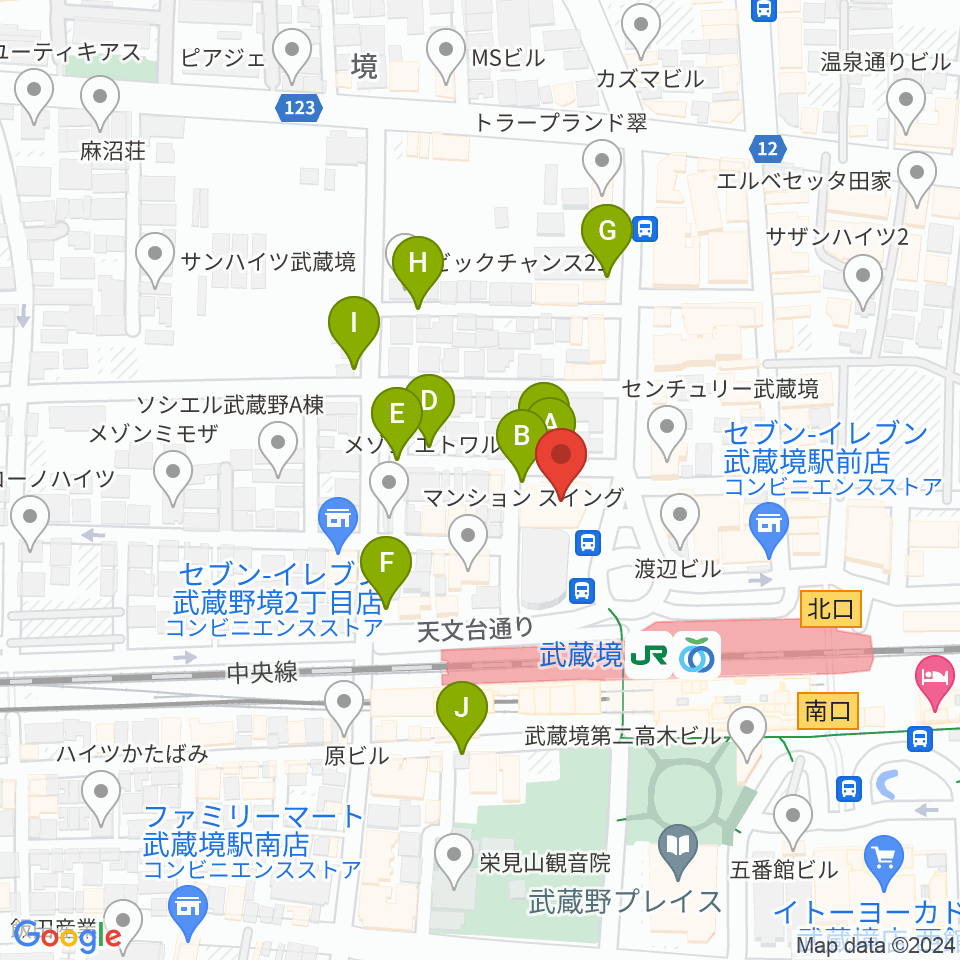 武蔵野スイングホール周辺の駐車場・コインパーキング一覧地図