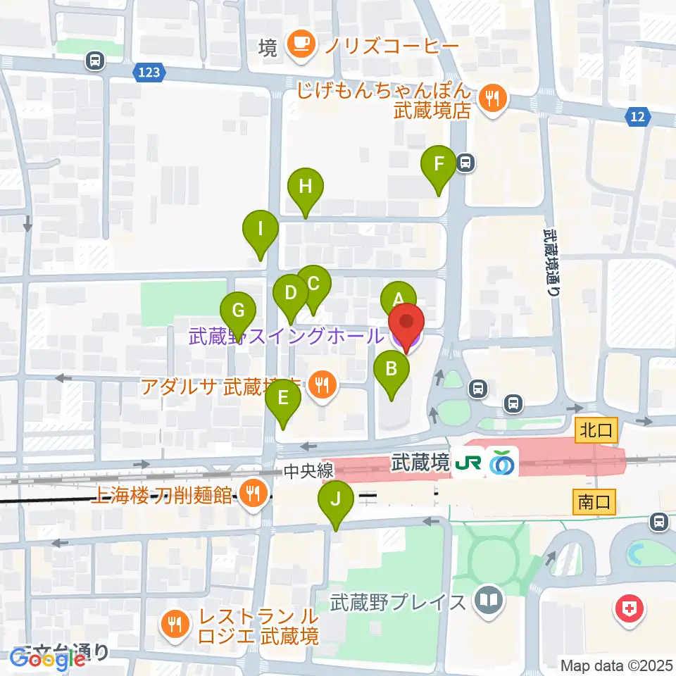 武蔵野スイングホール周辺の駐車場・コインパーキング一覧地図