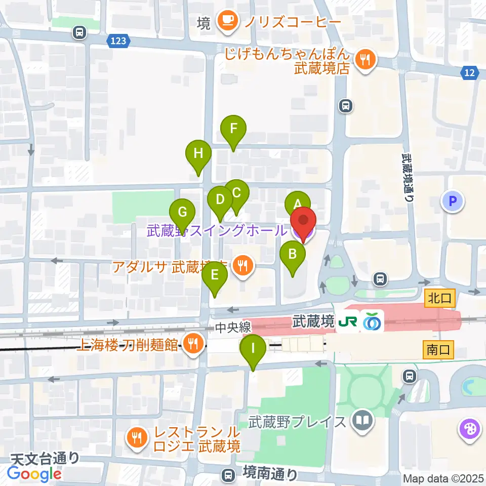 武蔵野スイングホール周辺の駐車場・コインパーキング一覧地図