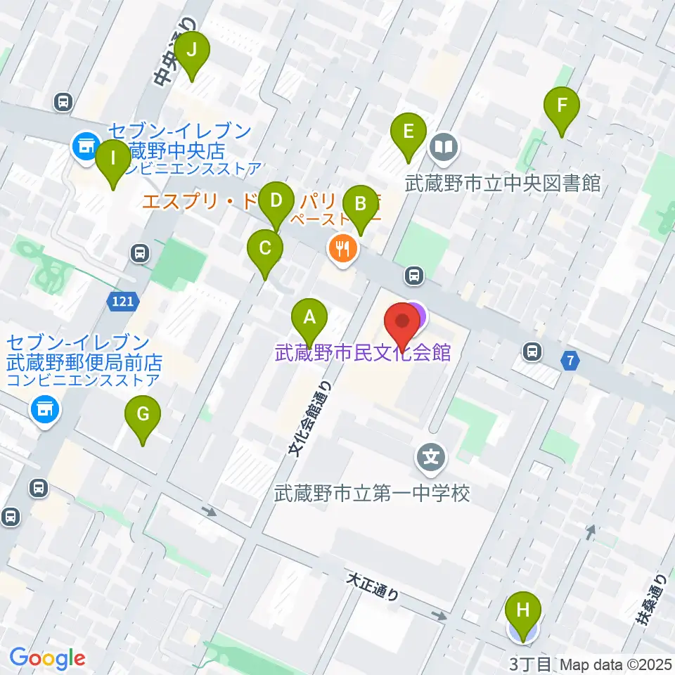 武蔵野市民文化会館周辺の駐車場・コインパーキング一覧地図