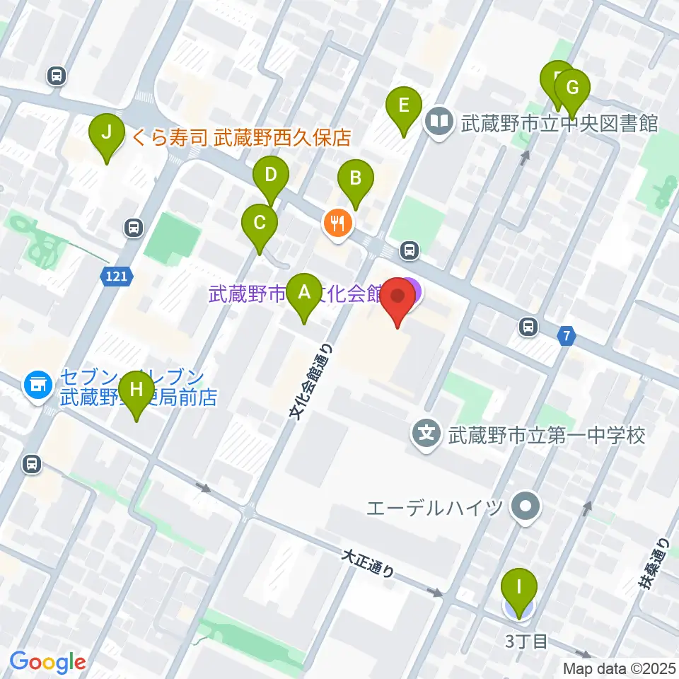 武蔵野市民文化会館周辺の駐車場・コインパーキング一覧地図
