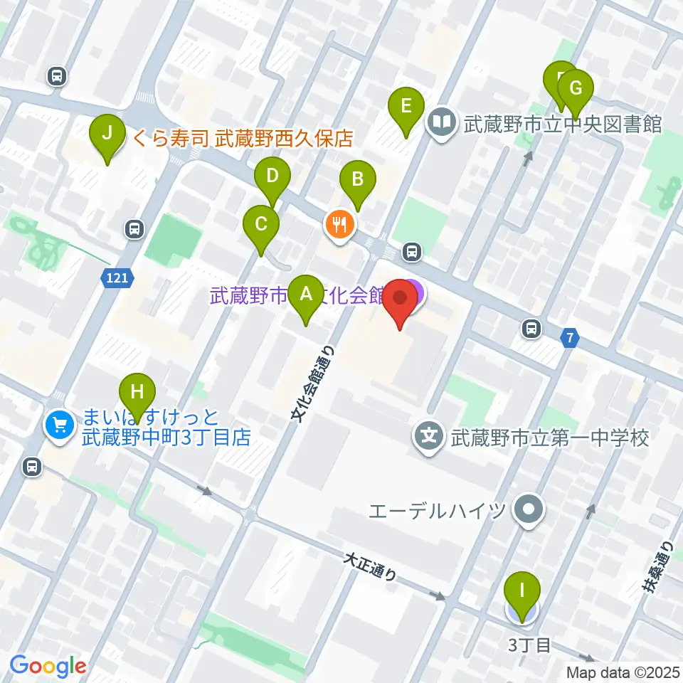 武蔵野市民文化会館周辺の駐車場・コインパーキング一覧地図