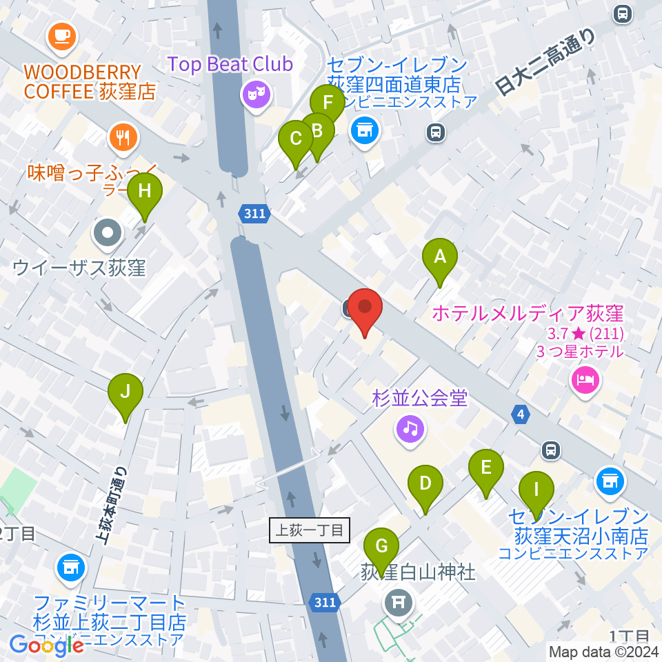 荻窪ルースター周辺の駐車場・コインパーキング一覧地図