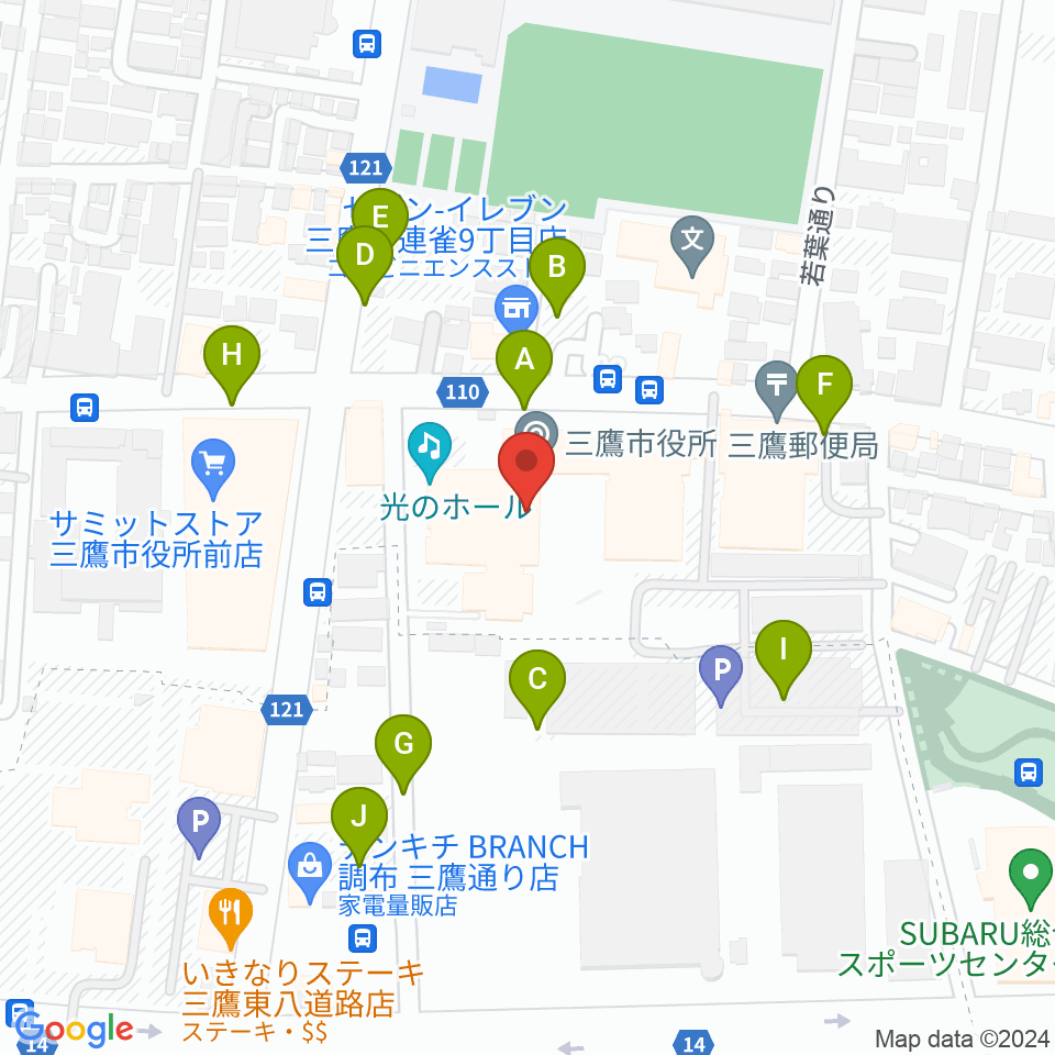 三鷹市公会堂周辺の駐車場・コインパーキング一覧地図