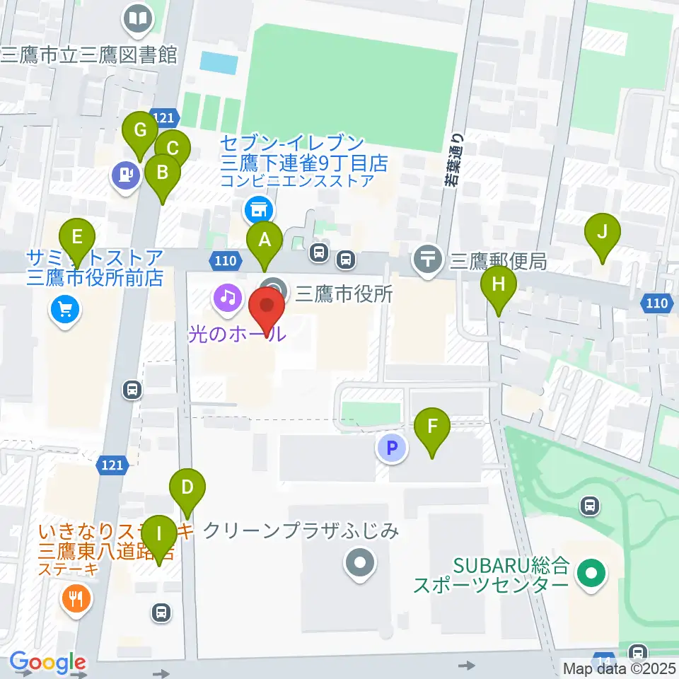 三鷹市公会堂周辺の駐車場・コインパーキング一覧地図
