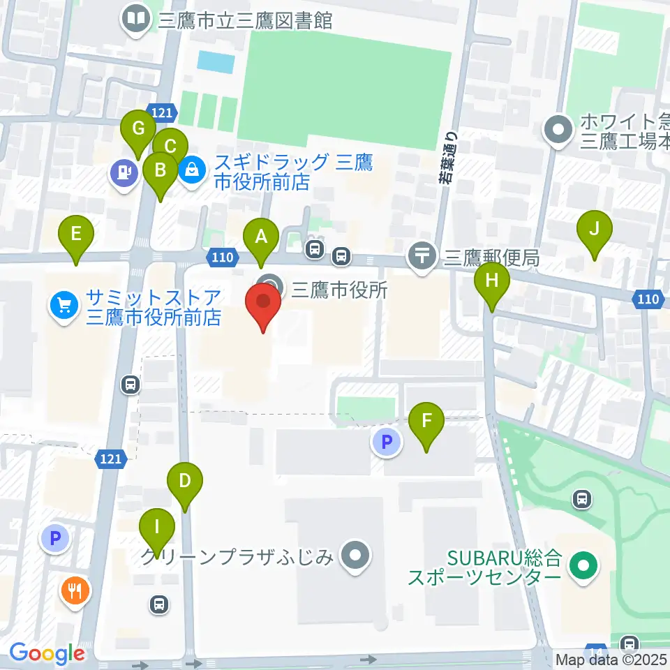 三鷹市公会堂周辺の駐車場・コインパーキング一覧地図
