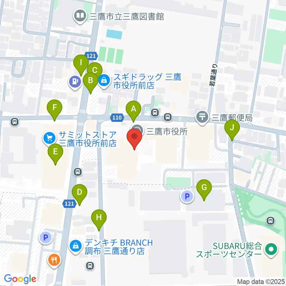 三鷹市公会堂周辺の駐車場・コインパーキング一覧地図