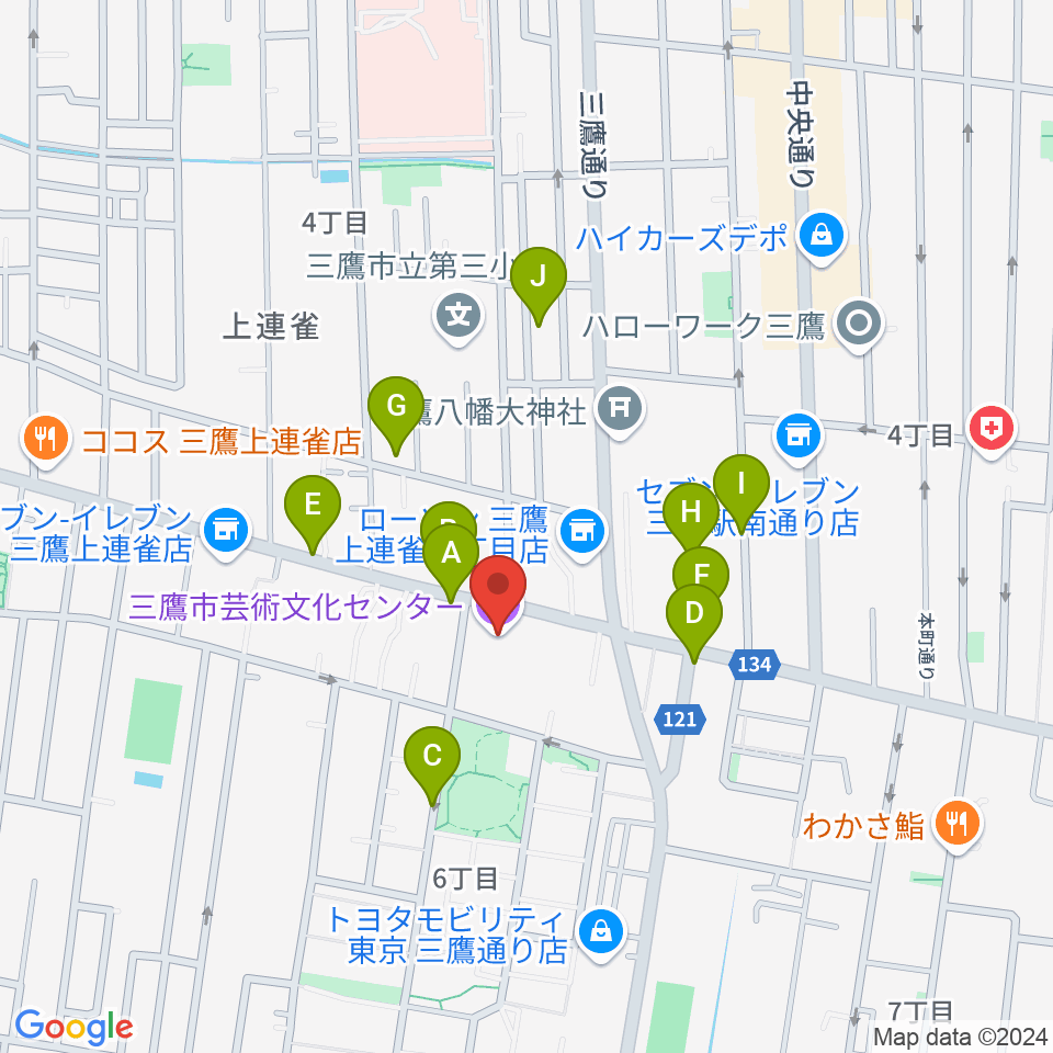 三鷹市芸術文化センター周辺の駐車場・コインパーキング一覧地図