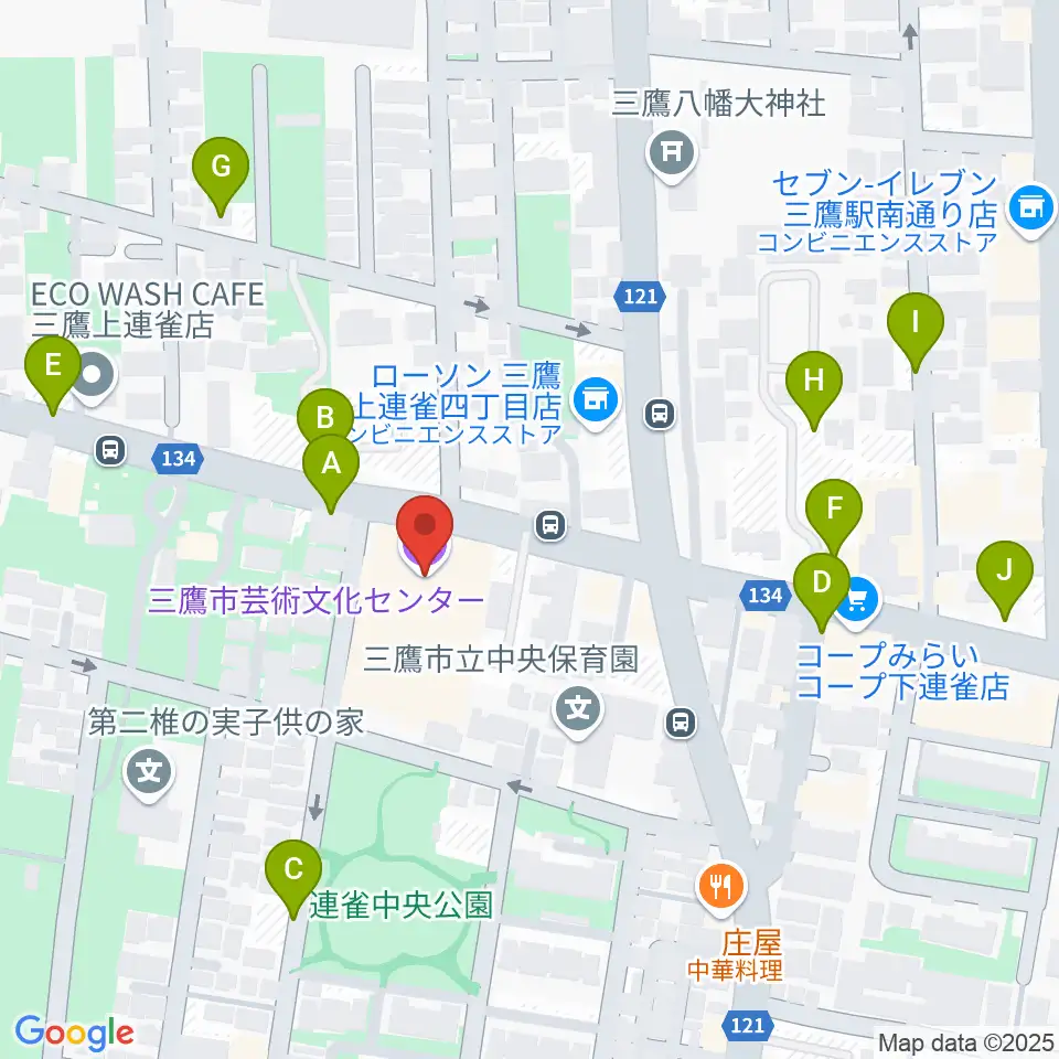 三鷹市芸術文化センター周辺の駐車場・コインパーキング一覧地図