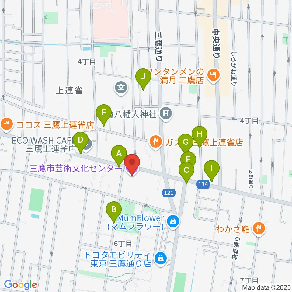 三鷹市芸術文化センター周辺の駐車場・コインパーキング一覧地図