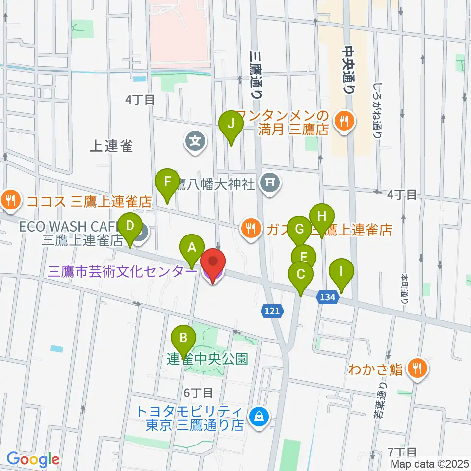 三鷹市芸術文化センター周辺の駐車場・コインパーキング一覧地図