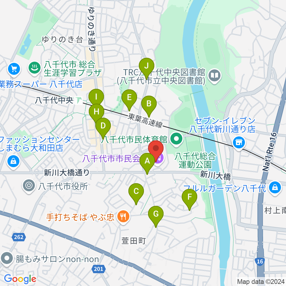 八千代市市民会館周辺の駐車場・コインパーキング一覧地図