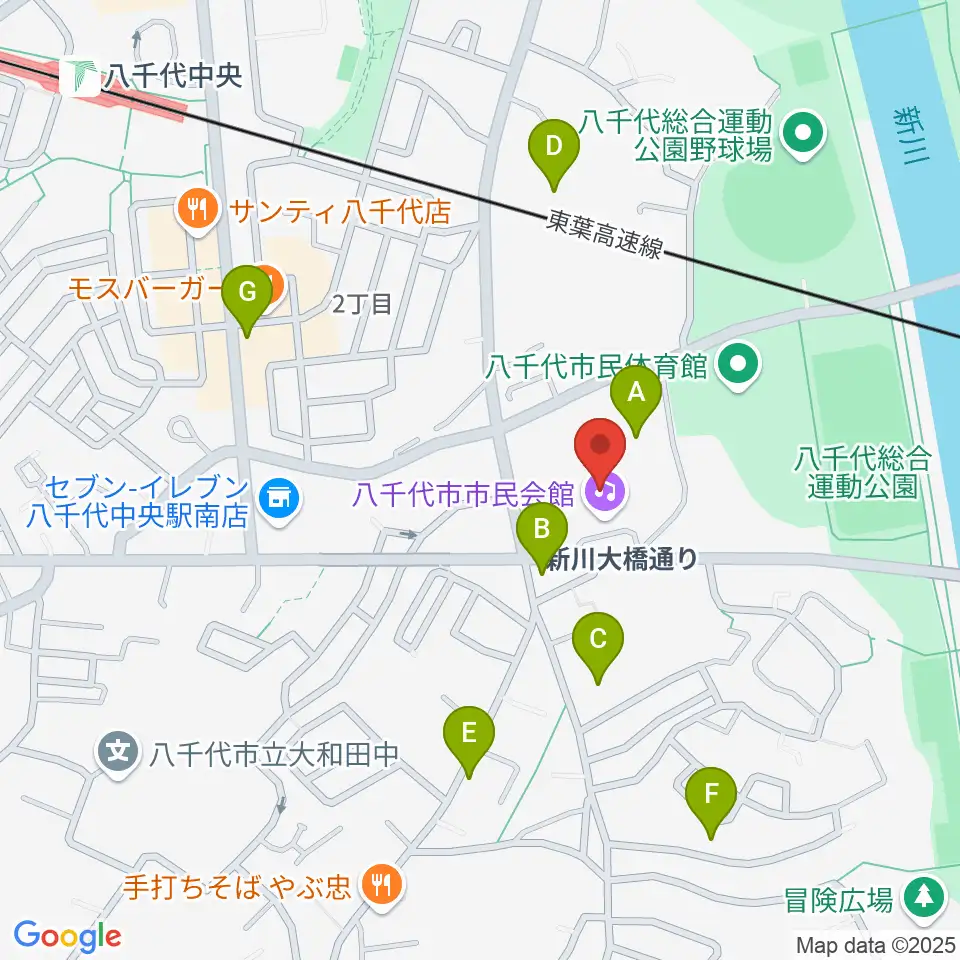 八千代市市民会館周辺の駐車場・コインパーキング一覧地図