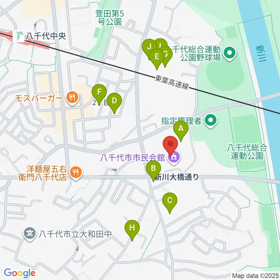 八千代市市民会館周辺の駐車場・コインパーキング一覧地図