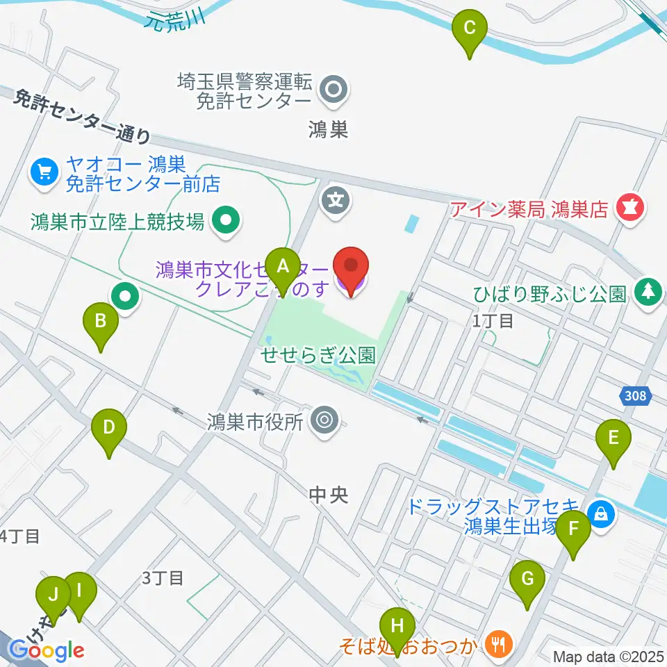 鴻巣市文化センター クレアこうのす周辺の駐車場・コインパーキング一覧地図