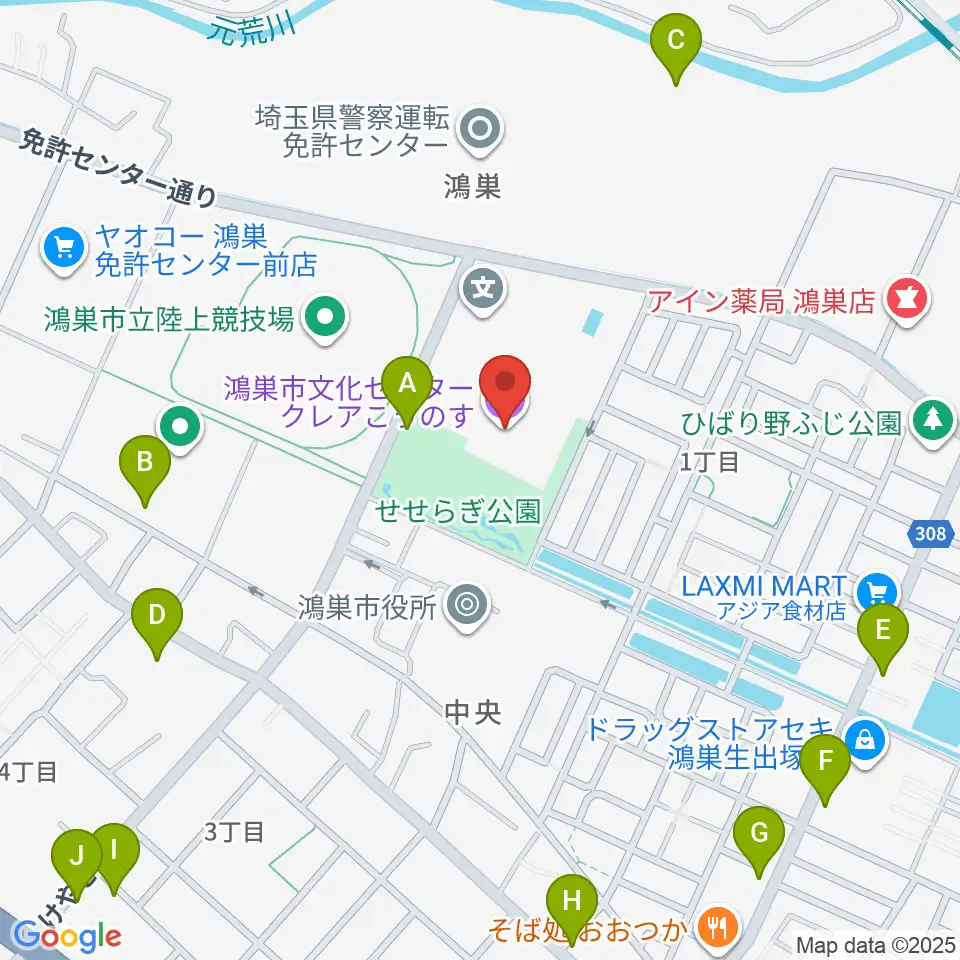 鴻巣市文化センター クレアこうのす周辺の駐車場・コインパーキング一覧地図