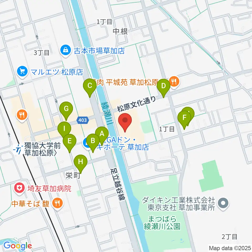 草加市文化会館周辺の駐車場・コインパーキング一覧地図