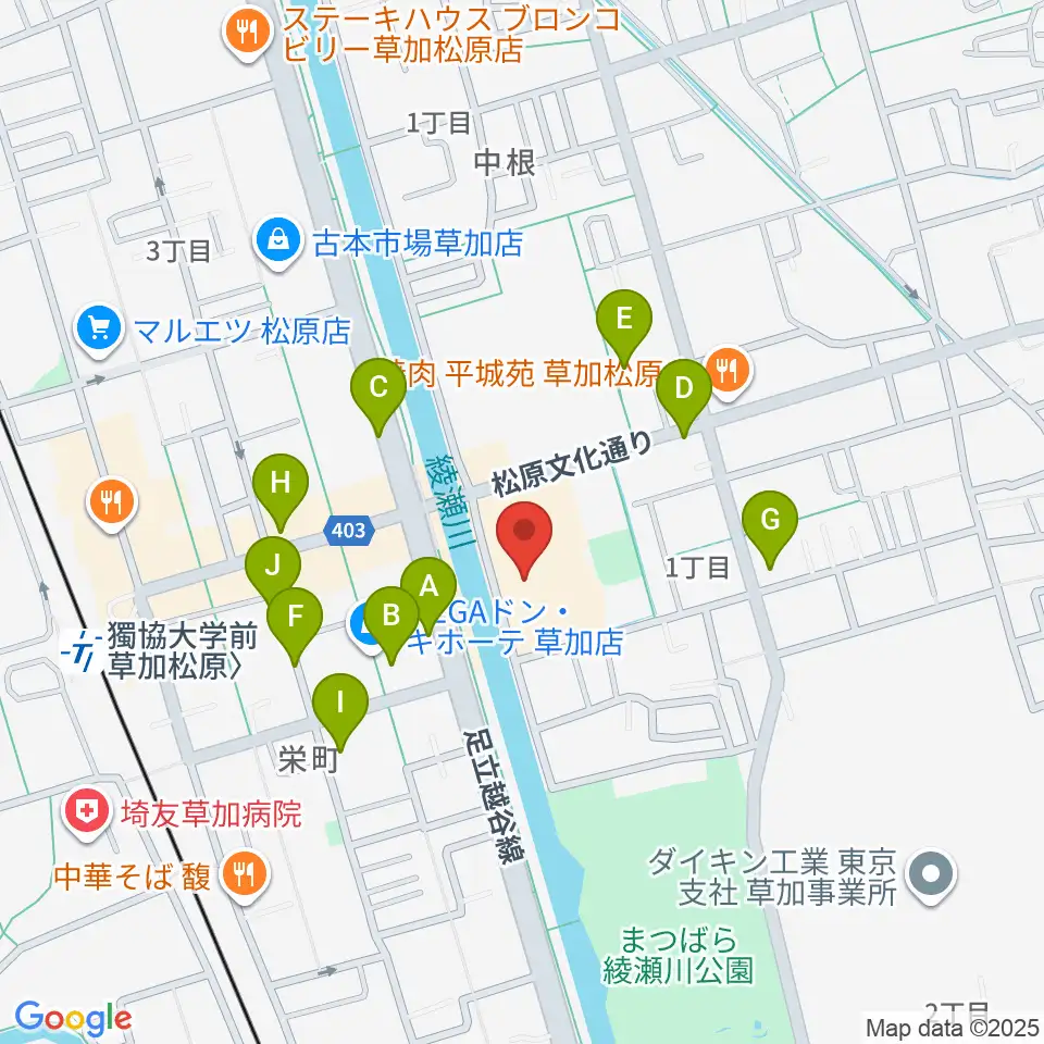 草加市文化会館周辺の駐車場・コインパーキング一覧地図