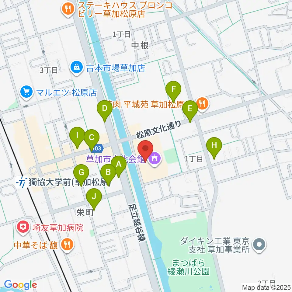 草加市文化会館周辺の駐車場・コインパーキング一覧地図
