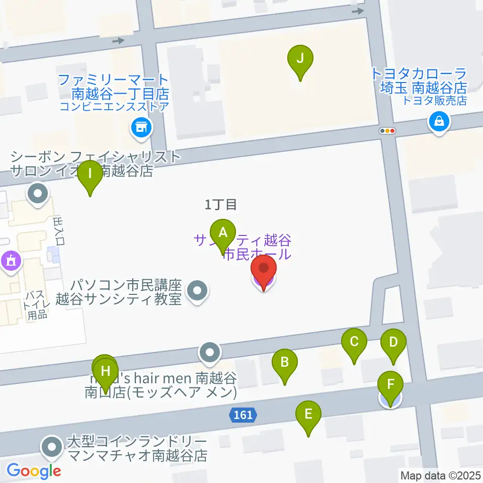 越谷サンシティホール周辺の駐車場・コインパーキング一覧地図